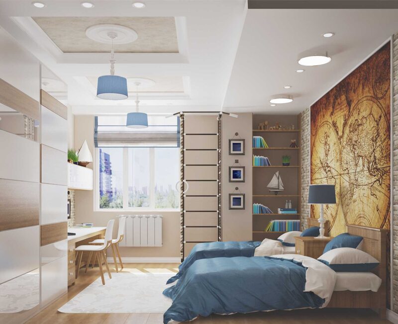 Interior of a children's bedroom for teenage brothers
